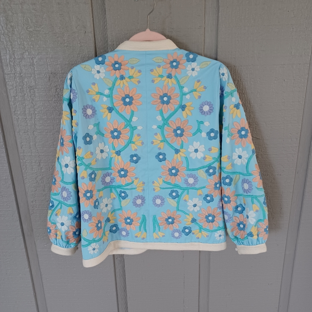 Antik Batik Baltazar Jacket Size M 40 Women Boho Preppy Floral Embroider Cotton - Picture 3 of 16
